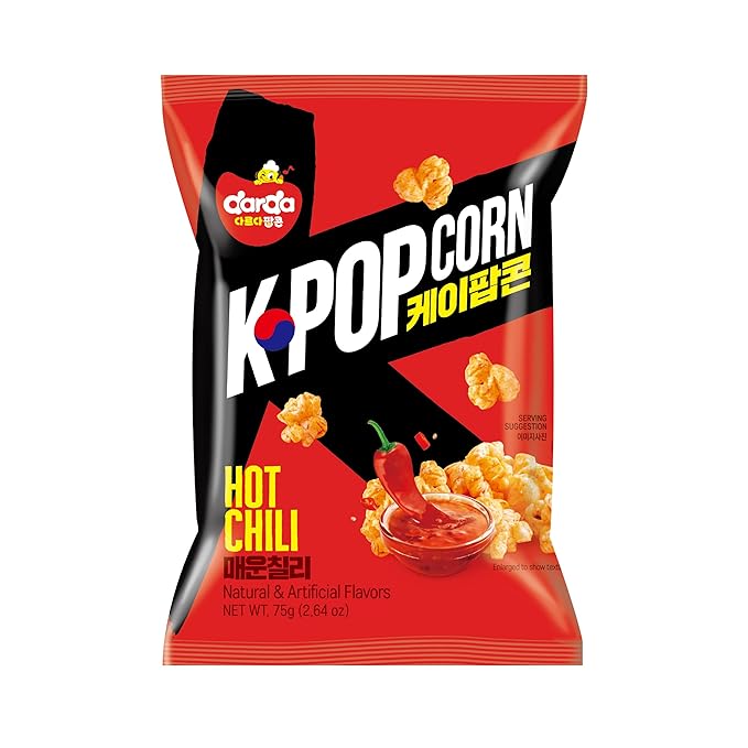 DARDA KPopcorn Hot Chili - Spicy Popcorn Snack with Bold Chili & Creamy Cheese Flavor, Crispy & Light, Low-Calorie, Non-Fried, Zero Cholesterol (2.64oz)