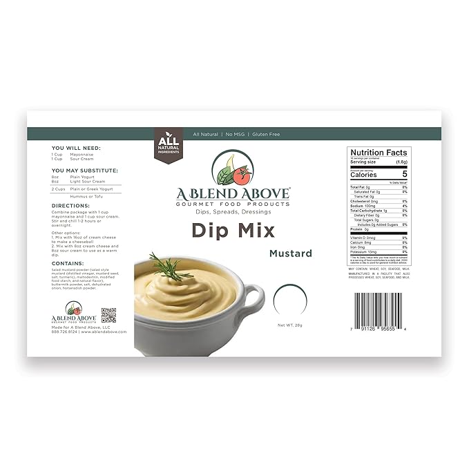 A Blend Above Mustard Dip Mix, 3 Packs, 1 oz. Each, Makes 16 Ounces, Gluten-Free, No MSG, All Natural, No Preservatives, Vegan Friendly, Keto Friendly, Vegetable Dip, Chip Dip, Low Carb, Easy to Make
