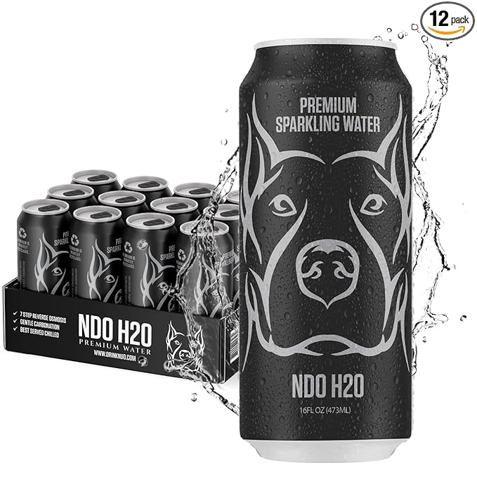 NDO H2O Premium Purified Water Case - 12 Pack (16 fl oz, Sparkling) | Reverse Osmosis Canned Water | Tested for Over 400 Impurities | Purified, Carbonated & Balanced | Alkaline & Minerals