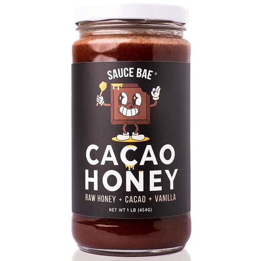 Sauce Bae Cacao Raw Honey with Vanilla Bean - Natural, Unpasteurized, Unfiltered, Superfood, Chocolate Spread - (1 lb, Cacao)