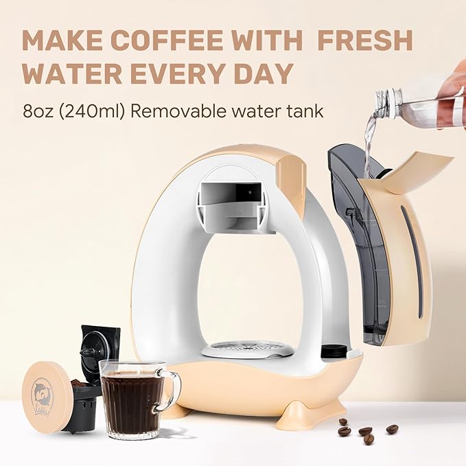 Single Serve Coffee Maker,Fast Brew in 2 minutes,Stylish竊낧ompact Design,MINI Q 2 IN 1 Coffee Machines for K*cup Capsules & Ground Coffee, Champagne Coffee maker