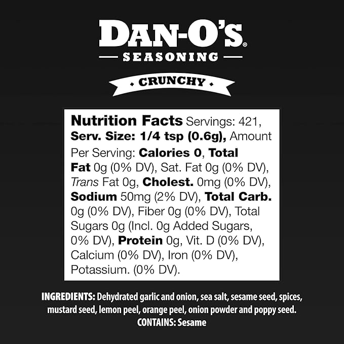 Dan-O's Crunchy Seasoning, 8.9 oz Bottle, Everything Seasoning for Fish, Eggs, Salads, Veggies and More, Sugar Free, Zero Calorie, Use this Spice Blend for Everything from Breakfast to Dinner