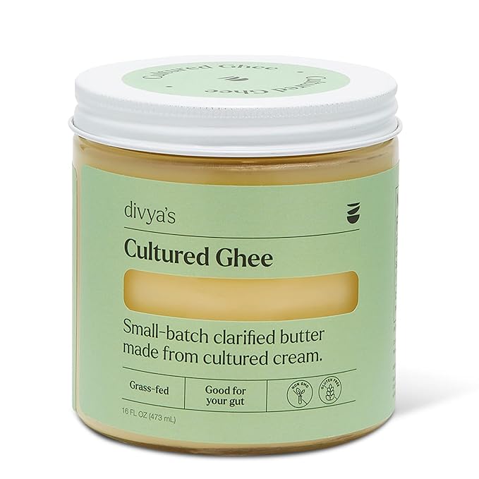 Divya's Cultured Ghee - 16 oz Grass-Fed Ghee Clarified Butter - Great For Cooking Meals & Promotes Gut Health - Non-GMO, Gluten Free, Keto Friendly, Ayurvedic Ghee Butter