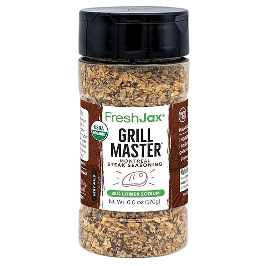 FreshJax Grill Master Montreal Steak Seasoning ??Organic Low Sodium 6.0 oz Bottle, Bold BBQ & Grilling Spice Blend, Gluten-Free, Non-GMO, Keto & Paleo Friendly, Perfect for Steak, Burgers & Roasts