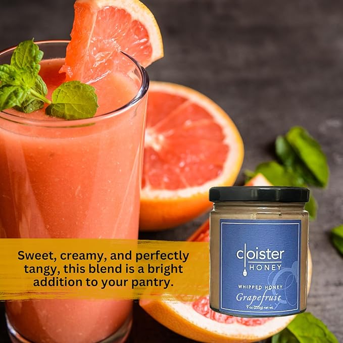 Cloister Honey Whipped Honey - Grapefruit (9 oz) | Hand Crafted | Raw Artisan Honey | 100% Pure, Raw & Unfiltered | All Natural | Made in USA |