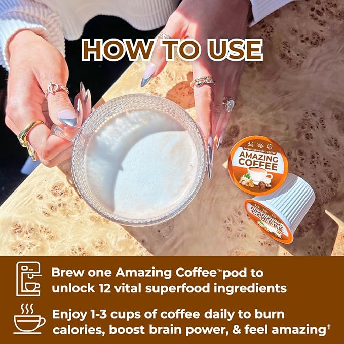 Superfoods Company Amazing Coffee- 12 Natural Superfoods - French Roast - Weight Loss & Brain Boost - Gluten Free, Non-GMO, Sugar Free, Vegan & Keto Friendly [48 Pods] [Cocoa]