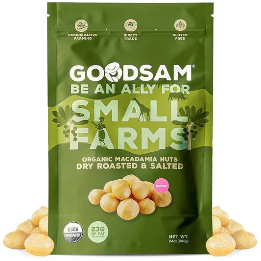 GoodSAM Organic Roasted Macadamia Nuts 1.5lb, Salted, Gluten Free, Non GMO, Vegan, Keto, Regenerative Farming, Direct Trade