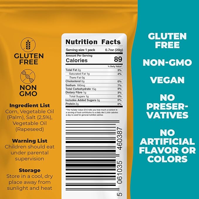 Crunchy Corn Snacks by Zest Delites, Sea Salt Roasted Corn, 0.7oz x 20 Packs, Nuts-Like Crunch, Gluten Free, Vegan, NON-GMO, Healthy Snacks for All Ages, Healthy Alternative to Chips & Crisps