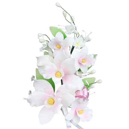 O'Creme Gumpaste Flower Spray, Tropical Orchid - Edible Flowers for Cake Decorating - Sugar Paste Flower Decorations for Cakes, Candy, Cupcake Toppers - Birthday Party, Wedding, Baby Shower