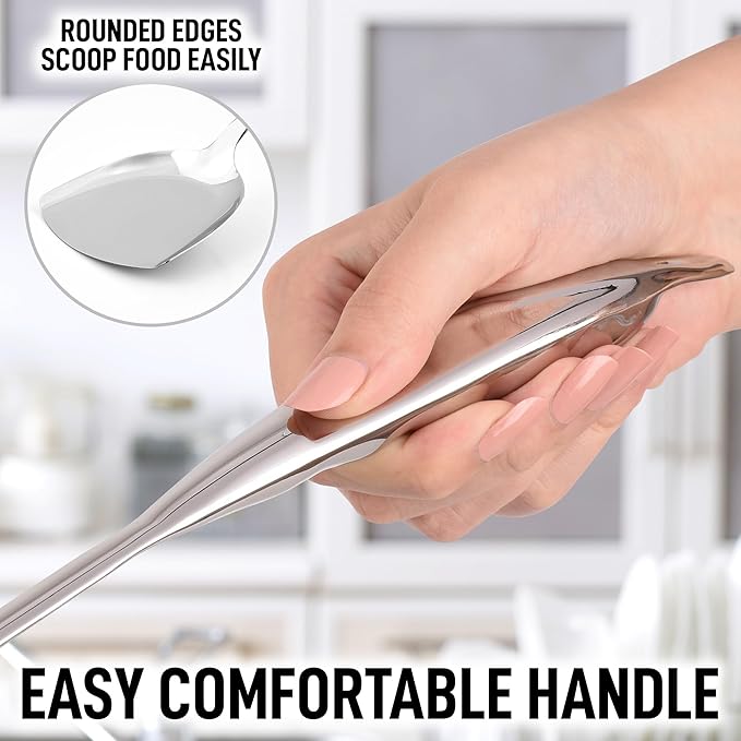 Zulay Kitchen Stainless Steel Metal Wok Spatula - Durable Wok Turner Spatula Shovel - Durable Utensil with Ergonomic, Easy to Use Handle - Easy to Clean, Perfect for at Home Cooks & Chefs - 14.8??,<div>