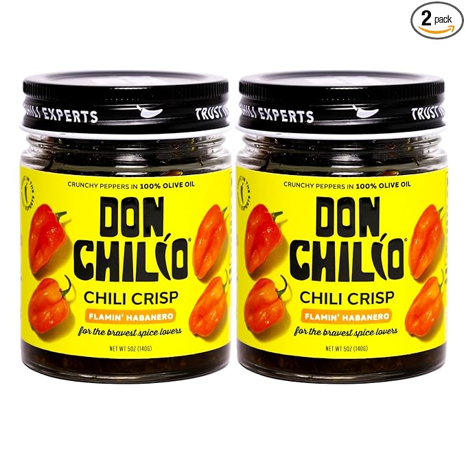 Don Chilio Hot Habanero Mexican Chile Crisp, 5 oz., 2 Pack ??Crunchy Sliced Habanero Fried Chili Peppers in Hot Seasoned 100% Olive Oil ??Keto-Friendly, Vegan, Gluten Free