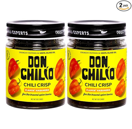 Don Chilio Hot Habanero Mexican Chile Crisp, 5 oz., 2 Pack ??Crunchy Sliced Habanero Fried Chili Peppers in Hot Seasoned 100% Olive Oil ??Keto-Friendly, Vegan, Gluten Free