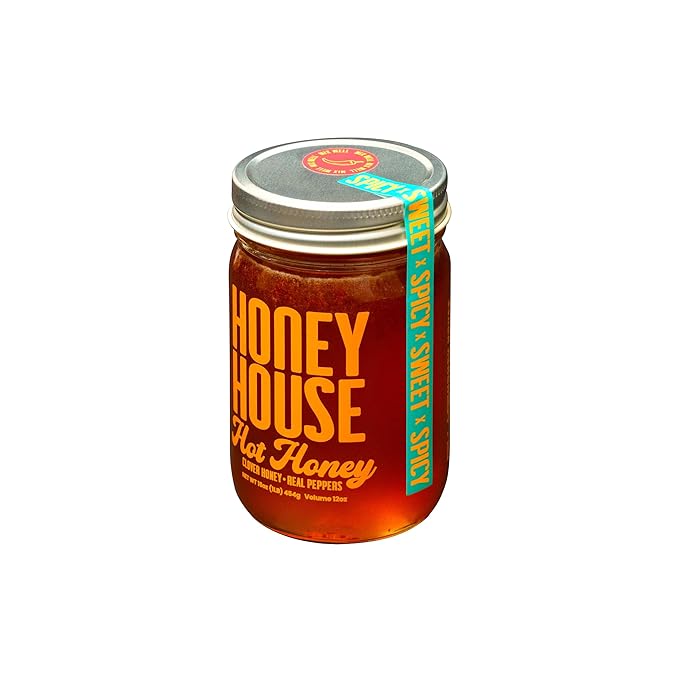 Honey House Hot Honey Premium Spicy Infused with Chili Peppers | 100% Natural with Natural Spices | Gourmet Sweet & Spicy Condiment for Pizza, Ice Cream, Cheese, Chicken, Veggies and More (Pack of 2)
