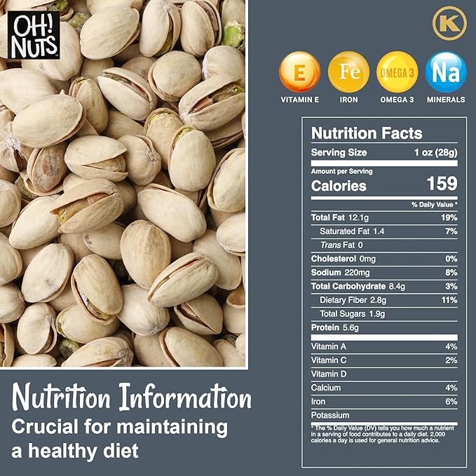 Oh! Nuts Pistachios ??California Roasted Salted Pistachios, 2 LB Bag ??Premium Dry Roasted Nuts, Vegan, Gluten-Free, Kosher Snack
