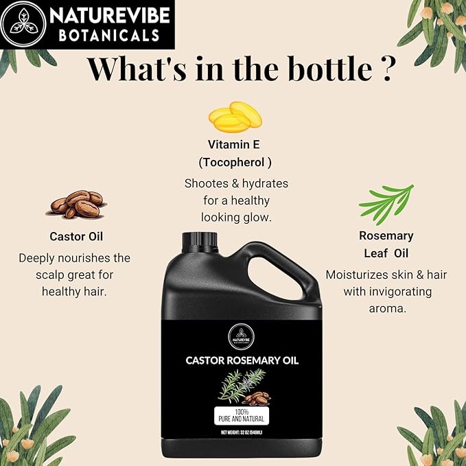 Naturevibe Botanicals Fractionated Coconut Oil 32oz and Castor Rosemary Oil 32oz | Oil Combo