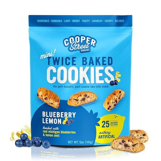 Cooper Street Twice Baked Lemon Blueberry Biscotti Cookies - Light and Crispy Coffee Cookie Bites - Traditional Low Calorie Italian Snacks for Adults & Kids - Kosher, Dairy, Peanut & Soy Free - 5oz