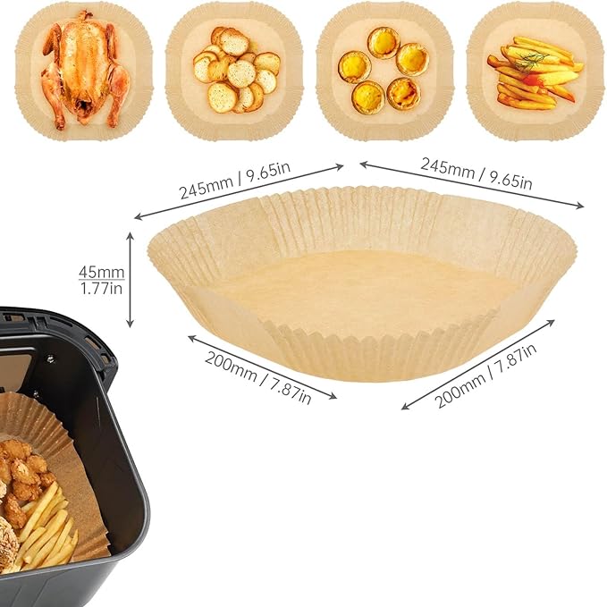 Air Fryer Liners 200pc, Disposable Air Fryer Paper Liners High Temperature Resistant, Square Air Fryer Parchment Paper Liners 5-8QT, Airfryer Liners Non-Stick and Oil Proof Baking Paper for Microwave