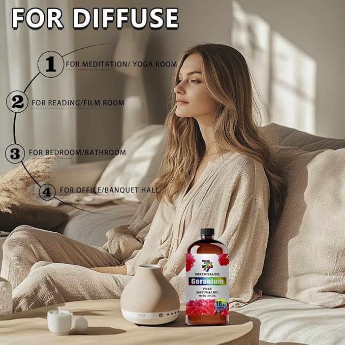 Geranium Essential Oil (16 oz / 480 ml) ??Geranium Oils for diffusers, humidifiers, Home Baths, Cleaning Products, Yoga, DIY Soaps and DIY Scented Candles