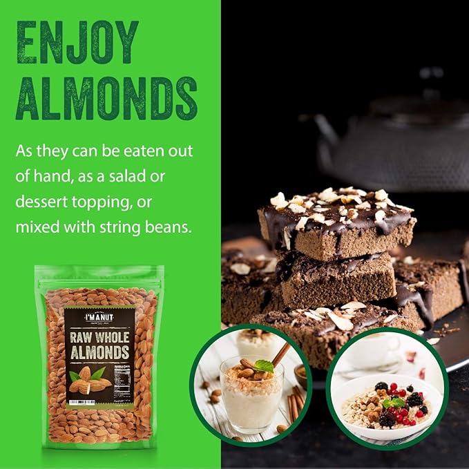 Raw California Almonds 48 oz (3 lbs) | Natural | Whole | Batch Tested Gluten & Peanut Free | No PPO | Non-GMO | No Herbicide | Healthy Protein boost | Premium Quality | for Snacking, Baking, Cooking