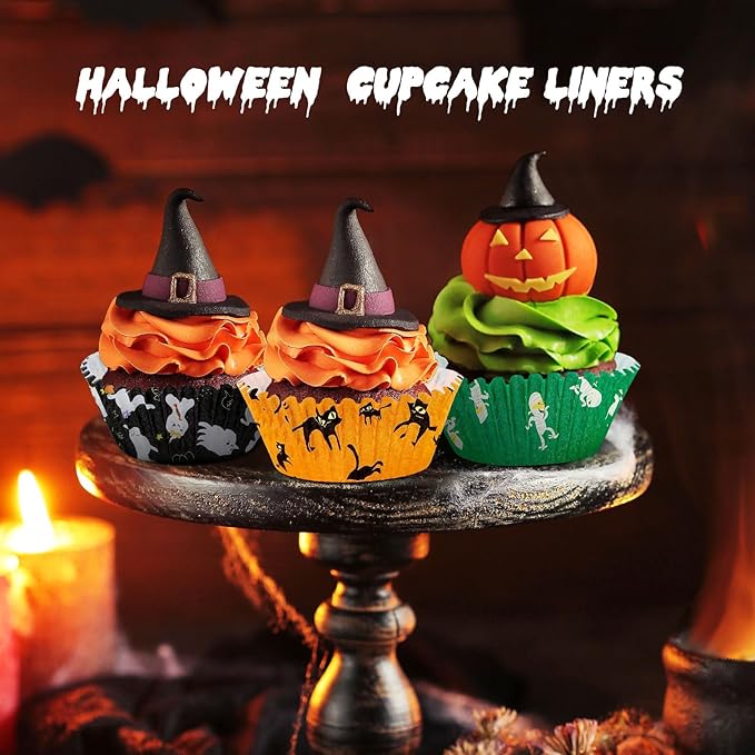 SANNIX 450pcs Halloween Cupcake Liners, Ghost Pumpkin Spider Baking Cups Cupcake Wrappers Paper Wraps Muffin Liners for Halloween Party Candy Cupcake Decorations Supplies(9 Designs)