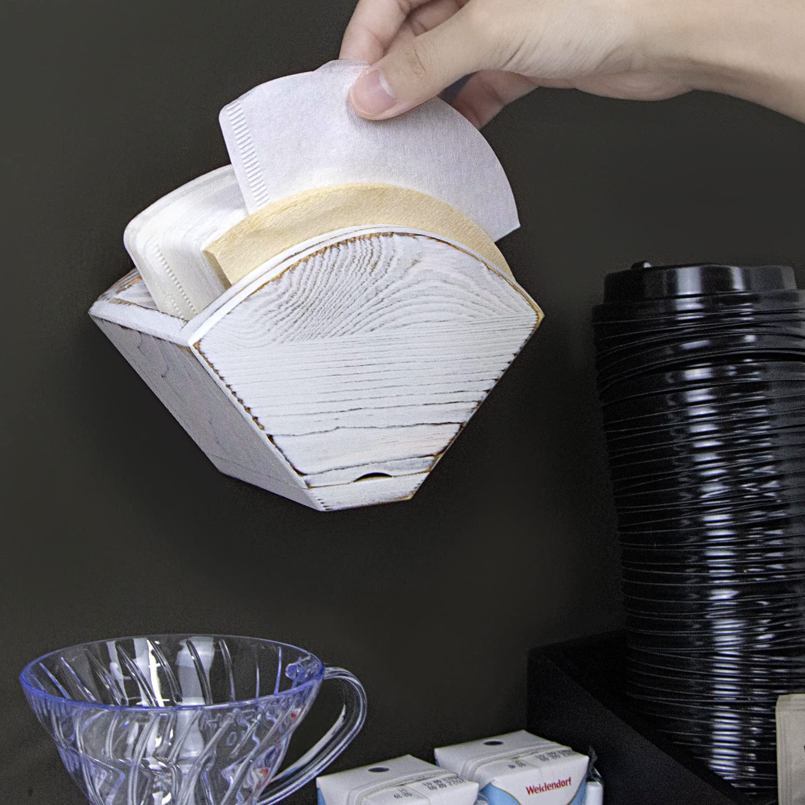 ANBOXIT Coffee Filter Holder, Farmhouse White Wall Mount