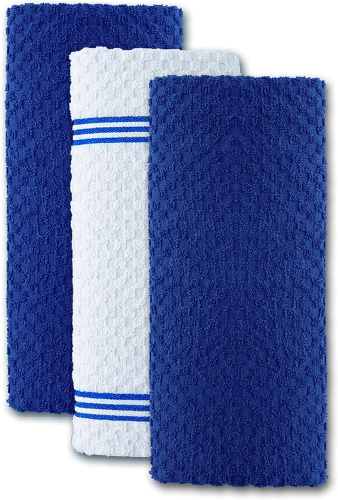 Infinitee Xclusives Premium Kitchen Towels ??Pack of 3, 100% Cotton |15 x 25| Inches Absorbent Dish Towels - Terry Kitchen Dishcloth Towels - Blue Dish Cloth for Household Cleaning