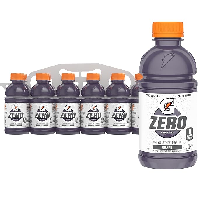 Gatorade Thirst Quencher Zero Sugar Sports Drink, Grape, 12oz Bottles, 12 Pack, Electrolytes for Rehydration