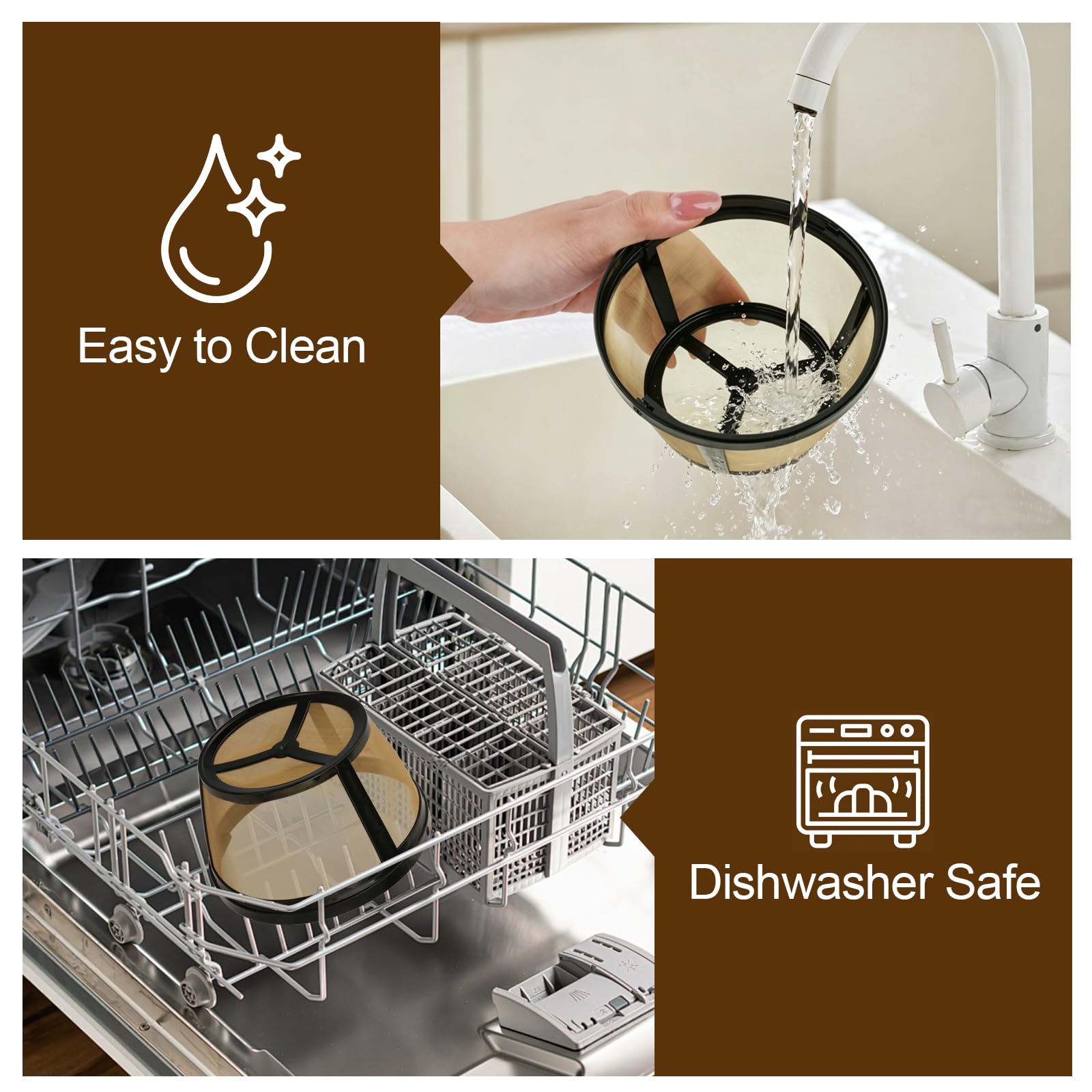 Reusable Coffee Filters 8-12 Cup Compatible with Black Decker Mr Coffee & Most Standard 8-12 Cup