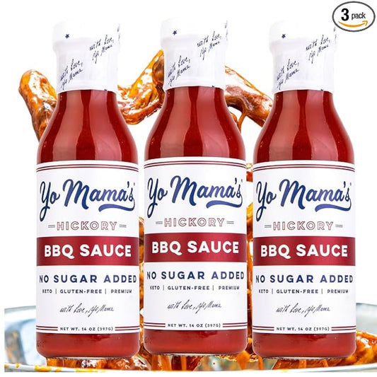Yo Mama's Foods Keto Hickory BBQ Sauce ??(Pack of 3) - Vegan, No Sugar Added, Low Carb, Low Sodium, Gluten Free, Paleo, and Made with Whole Non-GMO Tomatoes!