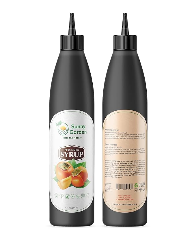 Sunny Garden Persimmon Syrup | 100% Natural | Healthy Sugar Alternative | No Additives | 8.45 oz/250 ml | Persimmon Molasses | No Added Sugar | Natural Healthy Sweetener | Single Ingredient | Non-GMO | No Cholesterol | Vegan