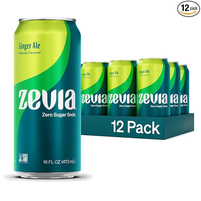 Zevia Zero Sugar Soda, Ginger Ale, 16 oz Cans (12-Pack) ??Naturally Sweetened, Non-GMO Project Verified, Gluten-Free, Vegan