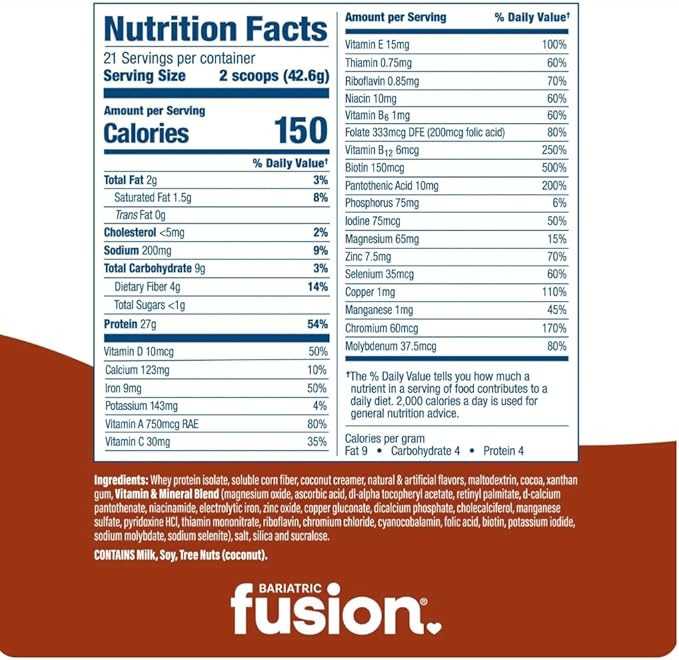 Bariatric Fusion Meal Replacement Protein 21 Serving Tub Chocolate Peanut Butter for Bariatric Surgery Patients Including Gastric Bypass & Sleeve Gastrectomy