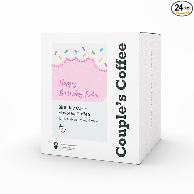 Couple's Coffee K-Cups | Vanilla Cake Flavored Coffee | Gives Back to Military Families | Happy Birthday Babe | Gourmet Flavored Ground Coffee with Birthday Cake and Icing Flavors | Compatible with K-Cups & Single Serve Brewers | 24 Count
