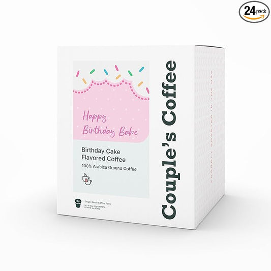 Couple's Coffee K-Cups | Vanilla Cake Flavored Coffee | Gives Back to Military Families | Happy Birthday Babe | Gourmet Flavored Ground Coffee with Birthday Cake and Icing Flavors | Compatible with K-Cups & Single Serve Brewers | 24 Count