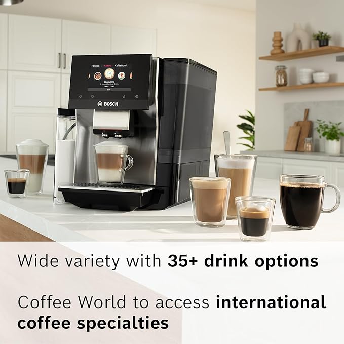 Bosch 800 Series Fully Automatic Espresso and Coffee Machine ??36 Drinks with Coffee World, Cold Brew, Double Cup, Integrated Milk Container, Smart Features, in Silver TQU60307