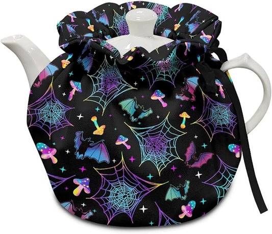 Spider Bat Tea Pot Cover for All Saints' Day Extra Thick Teapot Cozy Keeping Warm,Washable Teapot Insulation Cover for All Saints' Eve Resuable Teapot Dust Protector for Kitchen Decorative