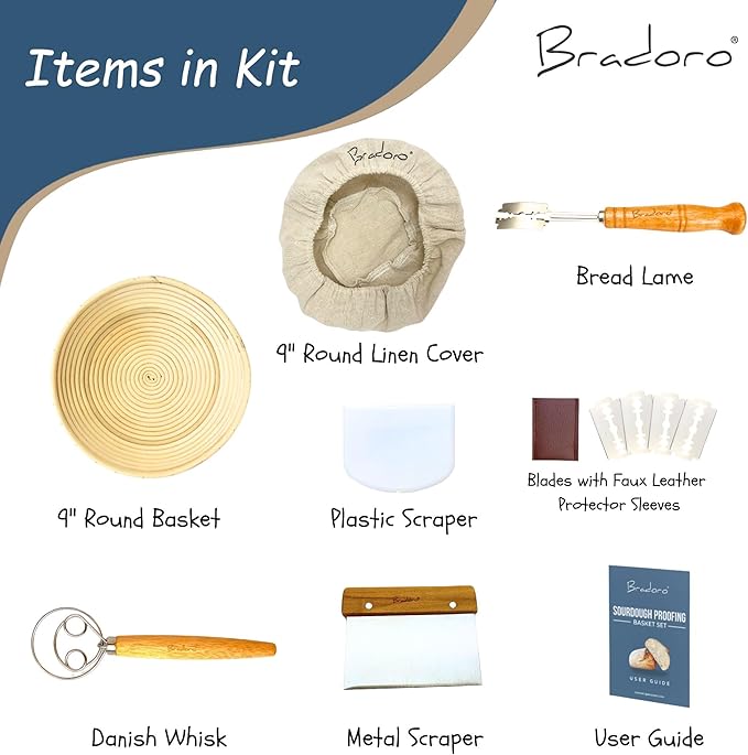 Sourdough Starter Kit, Sourdough Bread Baking Supplies, Sour Dough Kit, Sour Dough Tools, Bread Making Tools, Starter Kits for Beginners with Banneton Proofing Basket, Cloth Liner and Tools