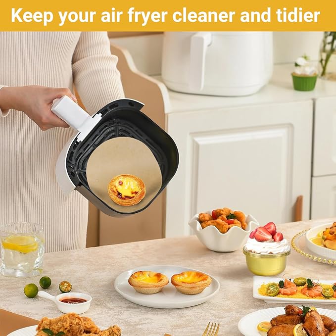 Beasea Air Fryer Round Liners 6 Inch, 200pcs Parchment Paper Disposable Unbleached Filter Paper Non-perforated Bamboo Steamer Papers for Air Fryer Steaming Basket