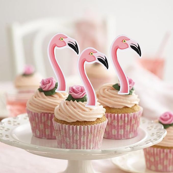 Rsstarxi 40 Pack Flamingo Cupcake Toppers Flamingo Party Decorations Tropical Aloha Summer Cupcake Picks for Luau Hawaiian Theme Baby Shower Birthday Party Cake Decorations