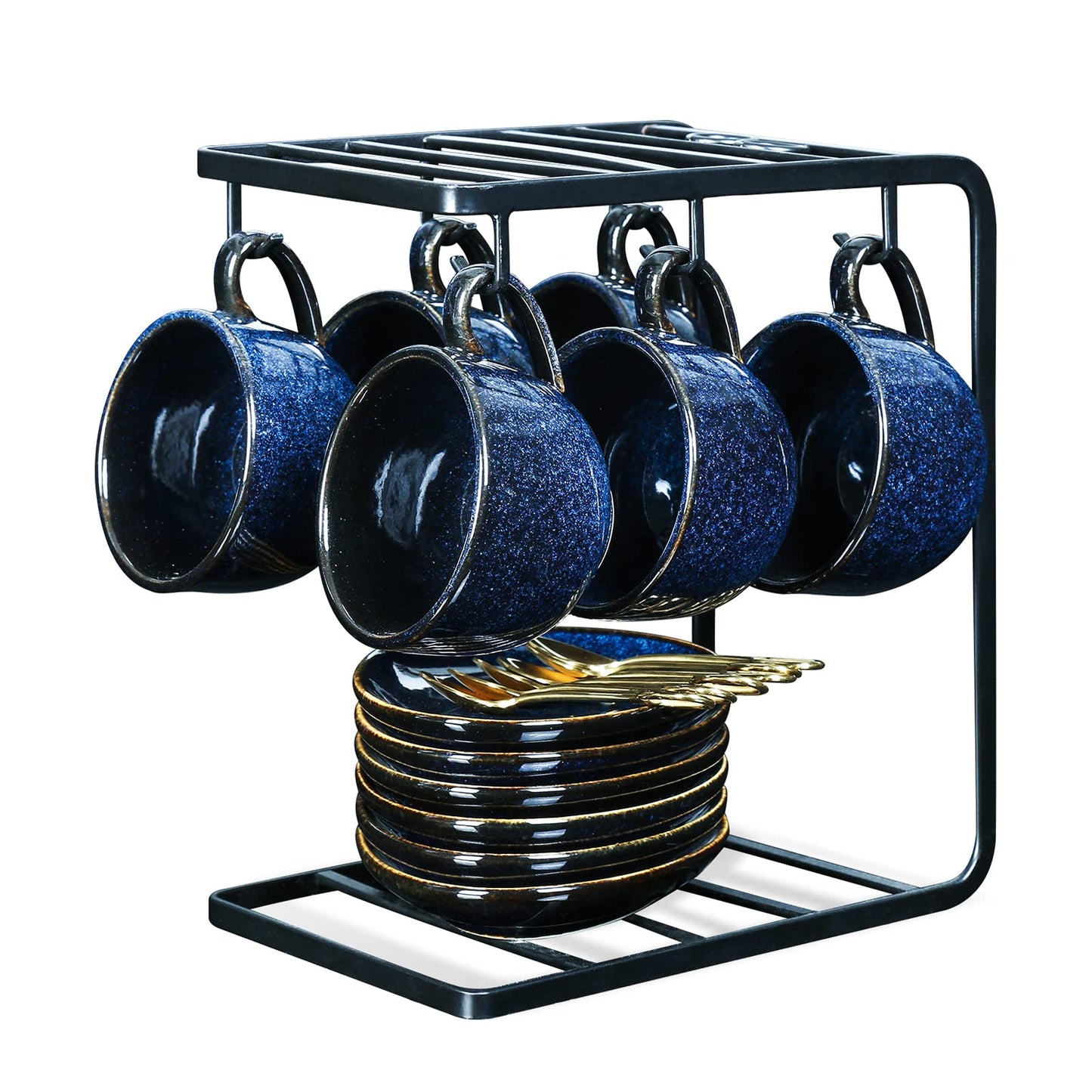 vicrays Ceramic Espresso Coffee Cups Set 4 oz Porcelain Espresso Cups with Saucers Spoons and Metal