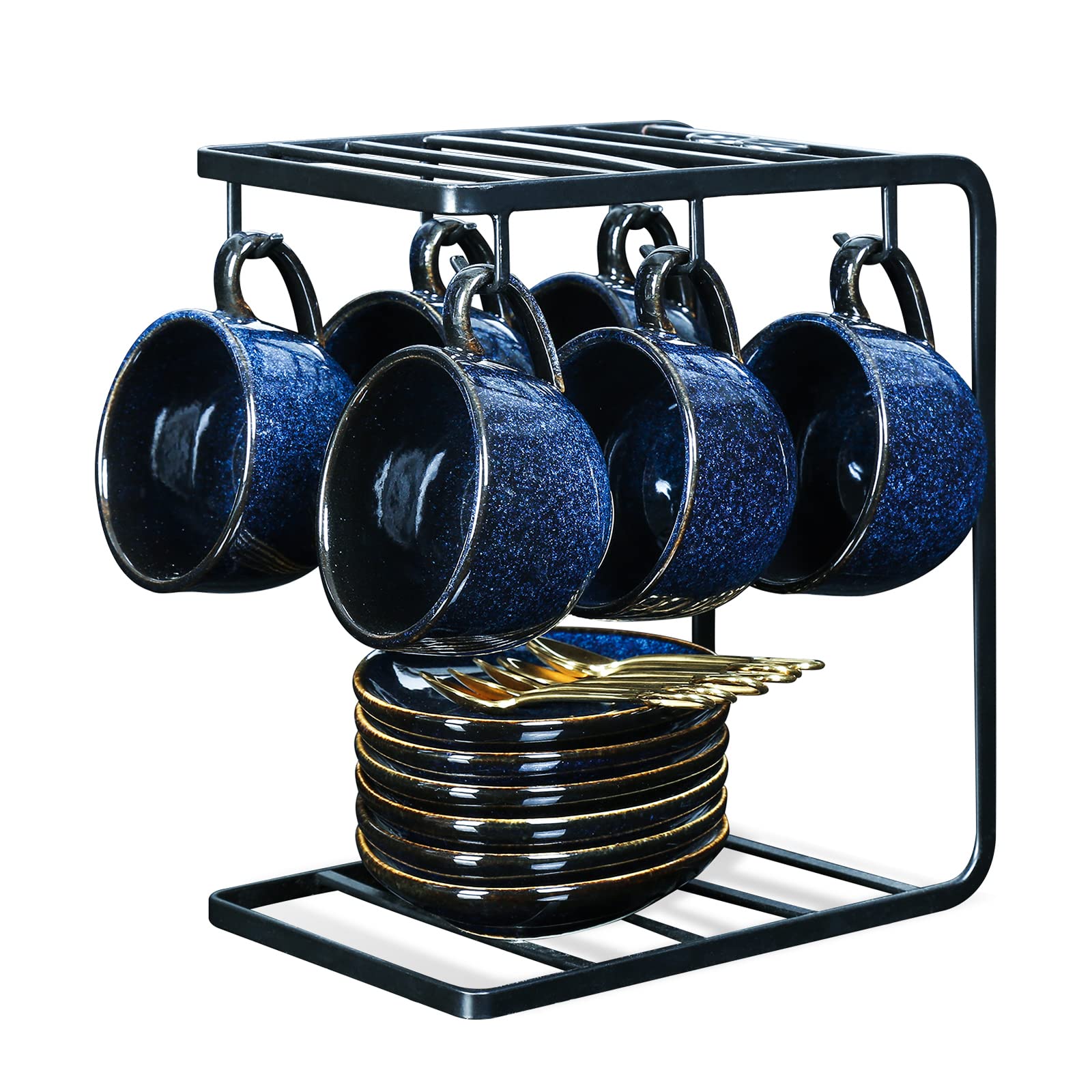 vicrays Ceramic Espresso Coffee Cups Set 4 oz Porcelain Espresso Cups with Saucers Spoons and Metal