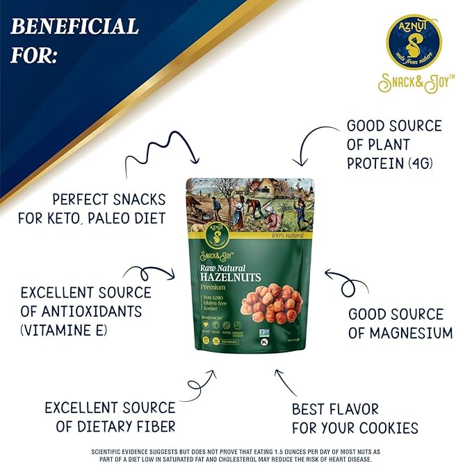 AZNUT Raw Hazelnuts Filbert Nuts, Shelled, Gluten Free, Fresh, Premium Quality 100% Natural Non-GMO Project Certified, Kosher Certified, Great Snacks, Resealable Bag 3 LB
