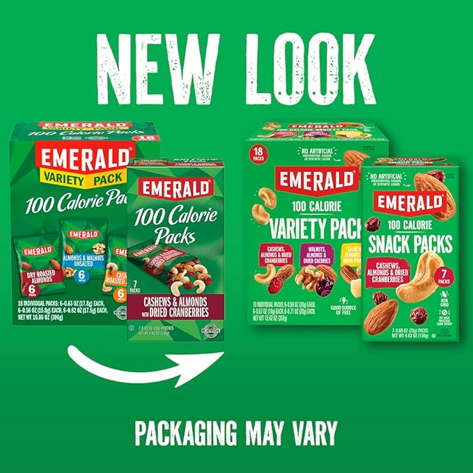 Emerald Nuts Salt and Pepper Seasoned Cashews 7ct (1-Pack), 100-Calorie Individual Packs, Kosher Certified, Non-GMO, Contains No Artificial Preservatives, Flavors or Synthetic Colors