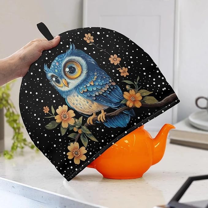 Owl Flower Twig Print Tea Cozy for Teapots Tea Cosy Tea Cover Keep Warm Tea Pot Dust Cover Insulated Kettle Cover for Home Kitchen Decorative Accessories