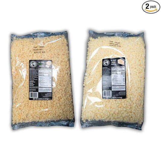 Bearded Butchers High-Temp Pepper Jack & Swiss Cheese, Pack of 2 (2.5 lb Bags Each) ??5 lbs Total, Shelf-Stable 1/4-Inch Cubes for Up to 25 lbs of Meat Per Bag, 400°F High-Temperature Cheese ??Ideal for Bold & Creamy Sausage Blends, Brats, and More