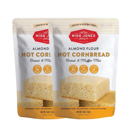 Miss Jones Baking Not Cornbread Muffin Mix - Almond Flour, Gluten Free, Low Carb, No Sugar Added, Naturally Sweetened Desserts & Treats - Keto, Diabetic, Atkins, WW, and Paleo Friendly (Pack of 2)