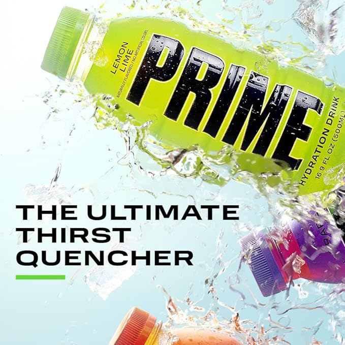 PRIME Hydration LEMON LIME, Sports Drinks, Electrolyte Enhanced for Replenishing Fluids, 250mg BCAAs, B Vitamins, Antioxidants, Low Sugar, 16.9 Fl Oz, 12 Pack