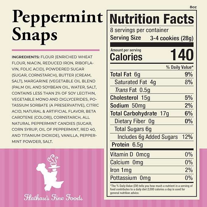 Flathau?셲 Fine Foods, Gourmet Shortbread Cookies, Handcrafted All Natural Artisan Bites, Southern-Baked Sweet Snaps with a Buttery Finish (Peppermint, 8oz)