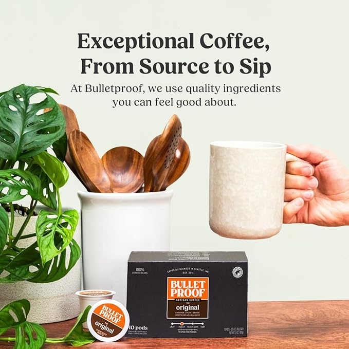 Bulletproof Original Medium Roast Single-Serve Pods, 10 Count, Arabica Beans, Clean Coffee Tested for Toxins, Packaging May Vary