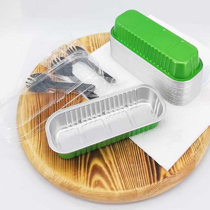 LNYZQUS 50 Pack Aluminum Baking Pans with Lids, 6.8oz Mini Loaf Pans,Rectangle Baking Tins Muffin Cups,Disposable Ramekins Mini Pans Tins Holders-Green